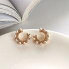 Faux Pearl Rhinestone Open Hoop Earring 1 Pair - Gold & White - One Size
