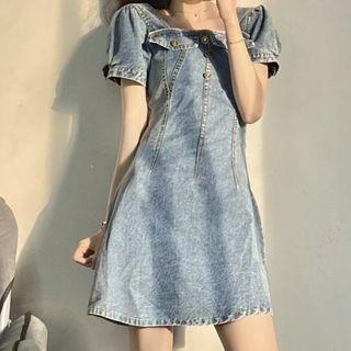 Denim Square-neck A-line Dress