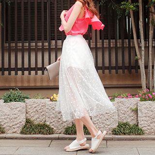 Inset Shorts Polka-dot Long Tulle Skirt