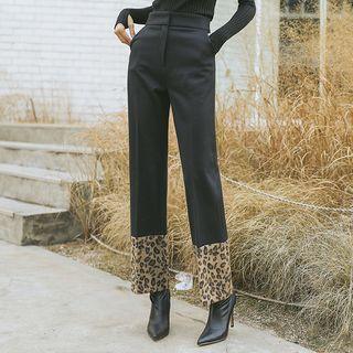 Leopard-hem Wide-leg Dress Pants