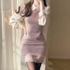 Chiffon-sleeve Pastel-tweed Dress