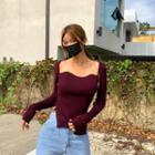 Mock Two-piece Slit-side Knit Top