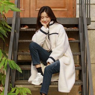 Contrast-trim Long Sherpa-fleece Jacket