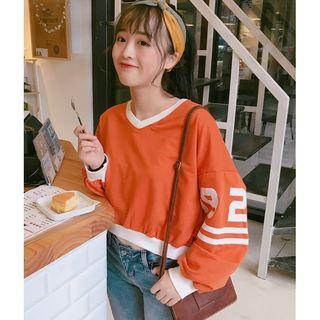 Print V-neck Cropped Pullover