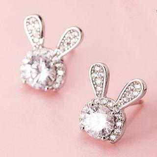 925 Sterling Silver Rhinestone Rabbit Earring 1 Pair - S925 Sterling Silver - One Size
