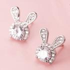 925 Sterling Silver Rhinestone Rabbit Earring 1 Pair - S925 Sterling Silver - One Size