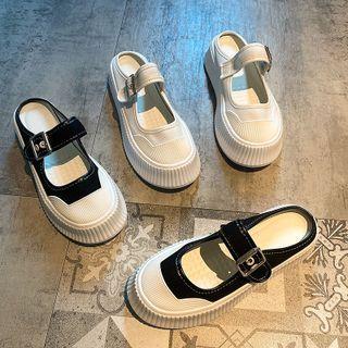 Buckle Detail Platform Mules