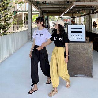 Short-sleeve Heart Print T-shirt / Drawstring Pants
