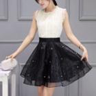 Lace Tank Mesh Trim A-line Mini Skirt