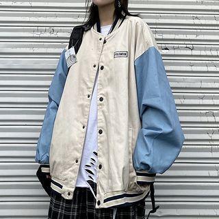 Two-tone Button Bomber Jacket