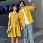 Couple Matching Plain Short-sleeve Shirt / Lettering Embroidered Short-sleeve Shirt / Pinafore Dress