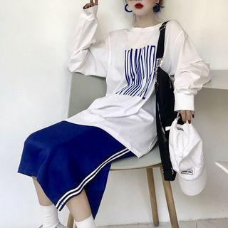 Long-sleeve Letter T-shirt / Midi Skirt