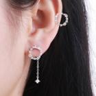 Non-matching Rhinestone Hoop Earring 1 Pair - With Earring Back - Silver - One Size