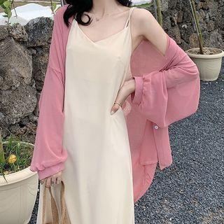 V-neck Suspender A-line Medium Long Dress