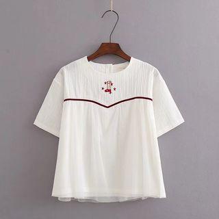 Short-sleeve Embroidered Top White - One Size