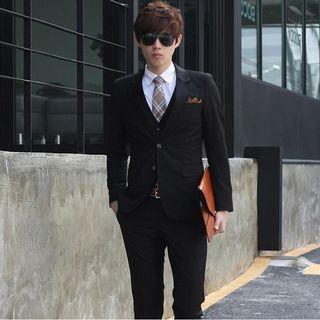 Set: Fleece-lined Plain Blazer + Dress Pants