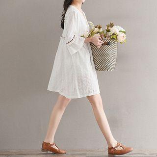 Tasseled Embroidered 3/4 Sleeve Dress