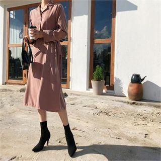 Notched-lapel Tie-waist Midi Dress
