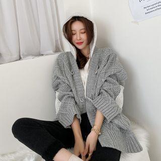 Hooded Cable-knit Cardigan Gray - One Size