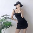 Adjustable Strap Mini Knit Dress Black - One Size