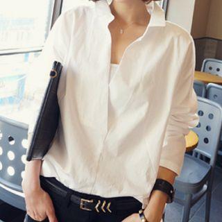 Lace Panel Split Neck Shirt