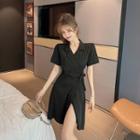 Short-sleeve A-line Mini Wrap Shirtdress