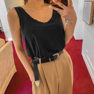 Plunge-neck Cotton Tank Top