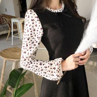 Inset Floral Blouse A-line Dress