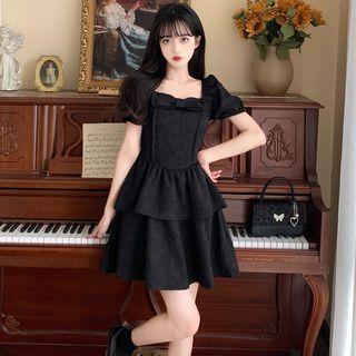 Square Neck Layered Mini A-line Dress