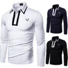 Embroidered Contrast Trim Long-sleeve Polo Shirt