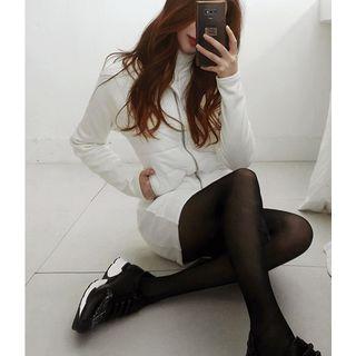 Set: Mock-neck Padded Jacket + Drawstring Mini Skirt