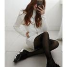 Set: Mock-neck Padded Jacket + Drawstring Mini Skirt