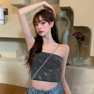 Rhinestone Cropped Tube Top As Shown In Figure - One Size