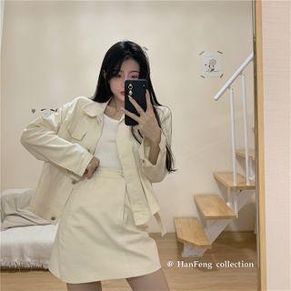 Plain Cargo Jacket / Denim A-line Skirt