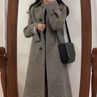 Retro Medium Long Long-sleeve Jacket Plaid - One Size