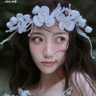 Flower Faux Pearl Fabric Wedding Headband White - One Size