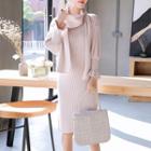 Long-sleeve Knit Midi Dress With Scarf