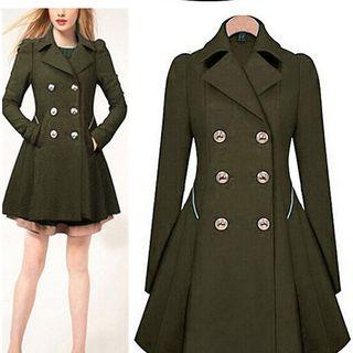 Double-buttoned Contrast Trim Coatdress