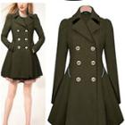 Double-buttoned Contrast Trim Coatdress