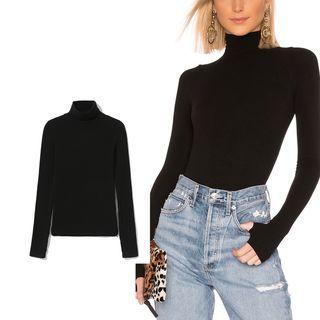 Mock-neck Long Sleeve Plain Top