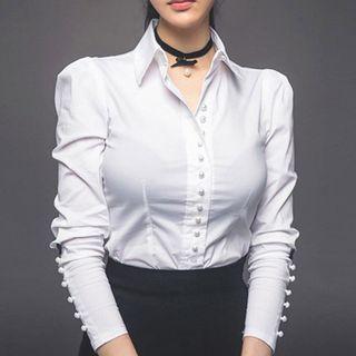 Set: Faux Pearl Blouse + Ruffle Skirt