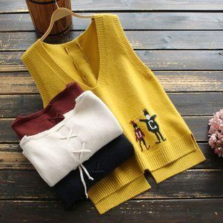 Cartoon Print Knit Vest