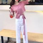 Short-sleeve Slit T-shirt / Cropped Straight Fit Pants