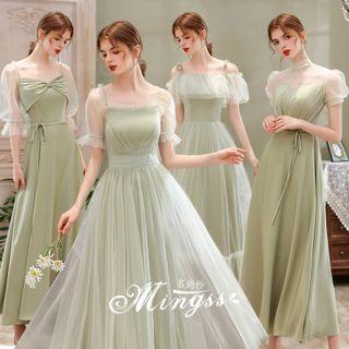 Short-sleeve A-line Mesh Gown