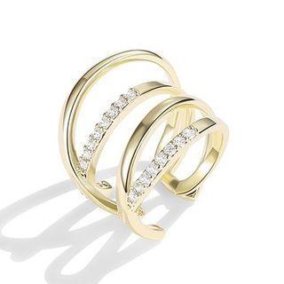 Rhinestone Layered Alloy Cuff Earring 1 Pc - Gold - One Size