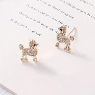 Rhinestone Doggy Earring S925 Silver Needle - 1 Pair - One Size
