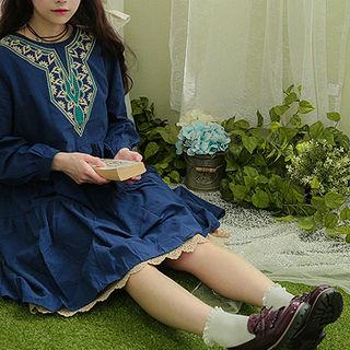 Embroidered Tiered A-line Dress