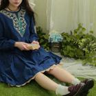 Embroidered Tiered A-line Dress