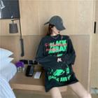 Crewneck Printed Letter Ripped Long-sleeve Sweatshirt As Shown In Figure - One Size