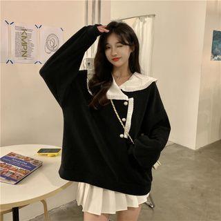 Two Tone Button-up Oversize Sweatshirt